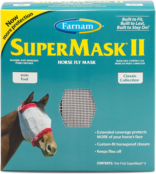 Farnam SuperMask II Fly Mask Without Ears for Foals, Full Face Coverage and Eye Protection from Insect Pests, Structured Classic Styling Mesh with Plush Trim, Foal Size