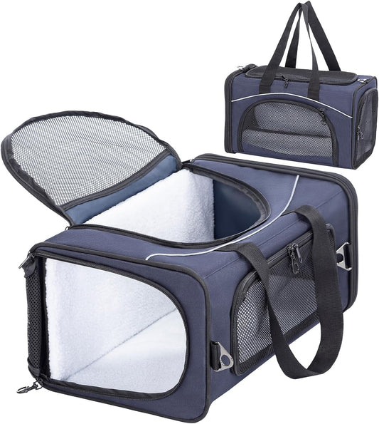 Petsfit Airline Approved Pet Carrier for Small Dogs & Cats, 19x9x12 TSA Approved Carrier, with Removable Dual-Sided Padding (2-Way Placement) - Fits Under Most Airplane Seats, Escape Proof (Navy)