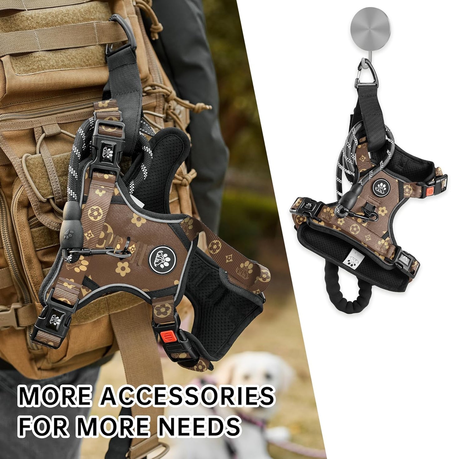 NESTROAD No Pull Dog Harness,Adjustable Oxford Dog Vest Harness with Leash,Reflective No-Choke Pet Harness with Easy Control Soft Handle for Small Dogs(Small,Dark Brown)