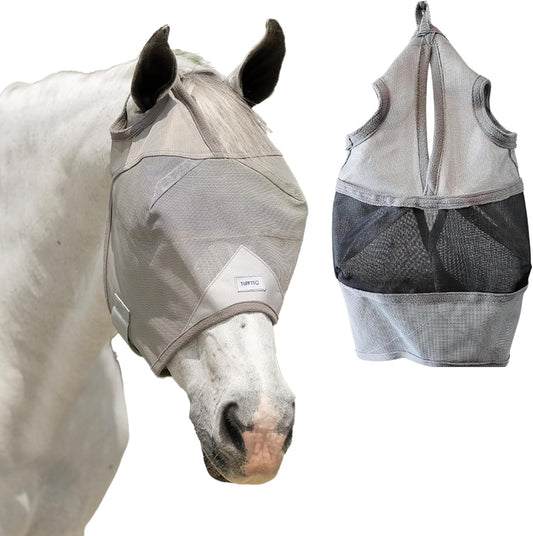 Plus-Size Horse Mask Without Ears | 95% UV Eye Protection | Built-in Visor | Breathable, Lightweight Mask | Adjustable Fit for Comfort Horse (Large Size)