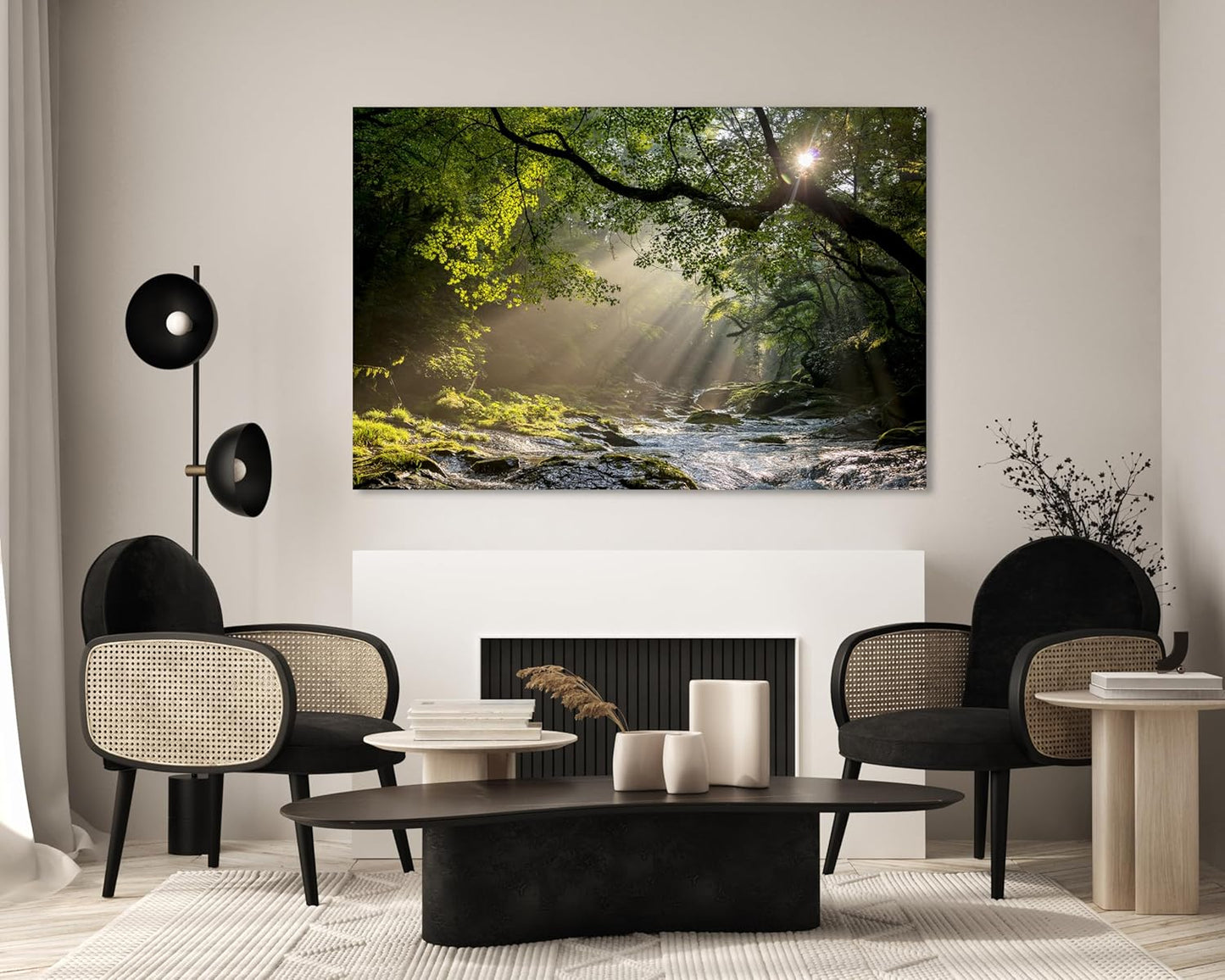 Nature Wall Art Prints - Ocean Forest Mountain Lake Canvas Landscapes - Small to Extra Large Living Room Bedroom Kitchen Bathroom Décor (Rocky River in the Woods, 16L" x 24W")