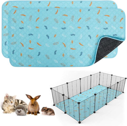 Sunheir 2 Pack Washable Guinea Pig Pee Pads, 24" x 48" Waterproof Reusable Guinea Pig Cage Liners, Absorbent Bedding Training Mat for Small Animal Guinea Pigs Rabbit Bunny Hamster - Sky Blue