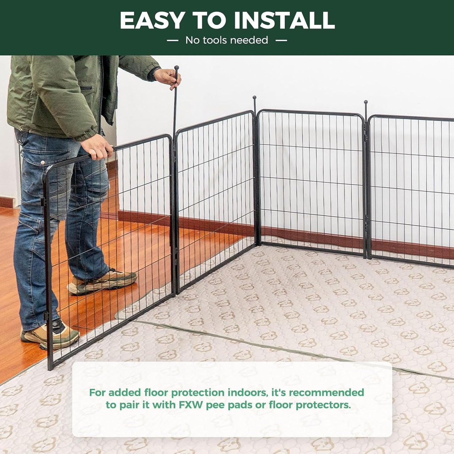 FXW Rollick Unleashed Dog Playpen for Indoor, Yard, RV Camping, 40 inch 32 Panels for Medium and Large Dogs, Black│Patented