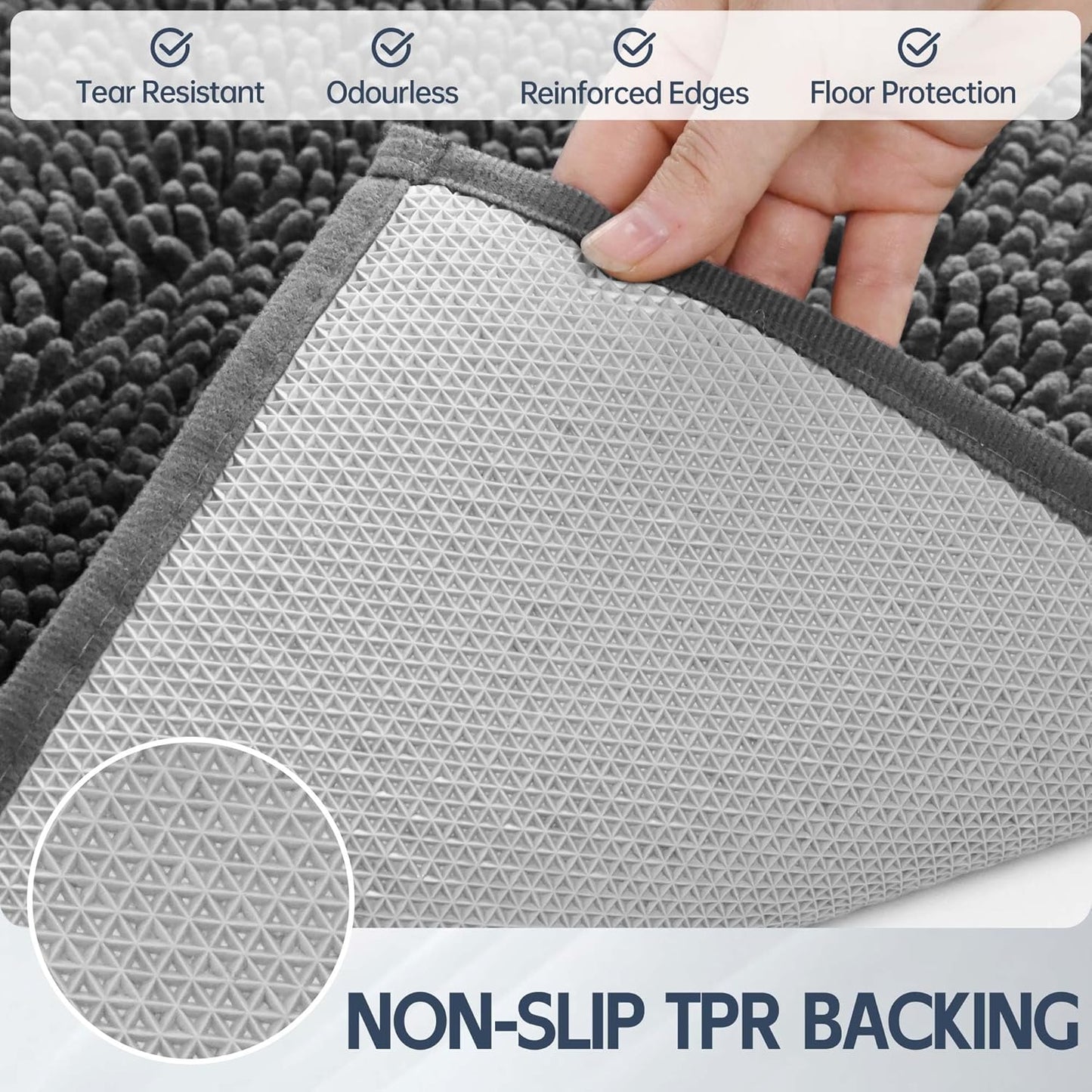 Dog Door Mat for Muddy Paws, 96" x 48" Chenille Absorbent Front Door Mat Inside, Large Runner Mud Mat for Dogs, Trap Dirt Washable Non Slip Outdoor Indoor Entrance Doormats, Grey