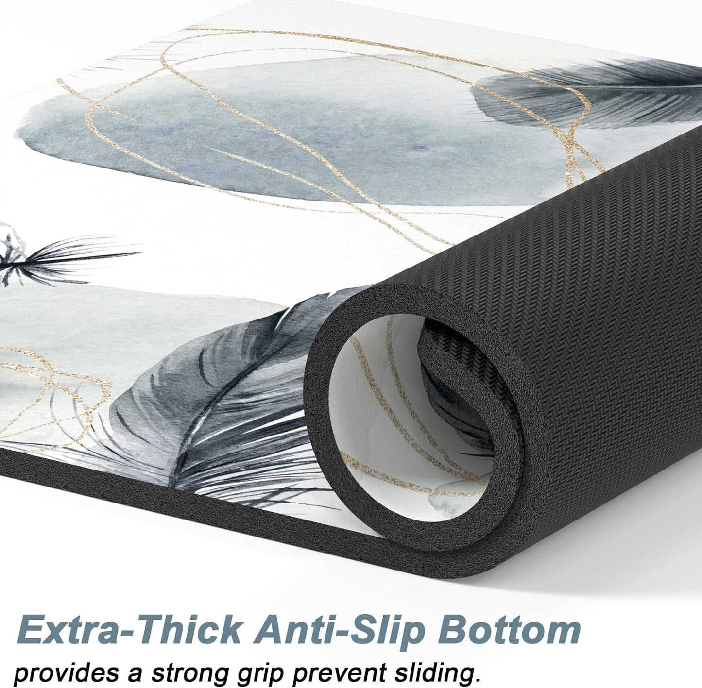 Rnivvi Dog Food Mat, 12" x 19" Absorbent Dog Cat Bowl Mat for Food and Water, Cute Anti-Slip Rubber Pet Feeding Rug Protect Floors, Puppy Placemat for Feeding & Watering Supplies, Abstract Plume