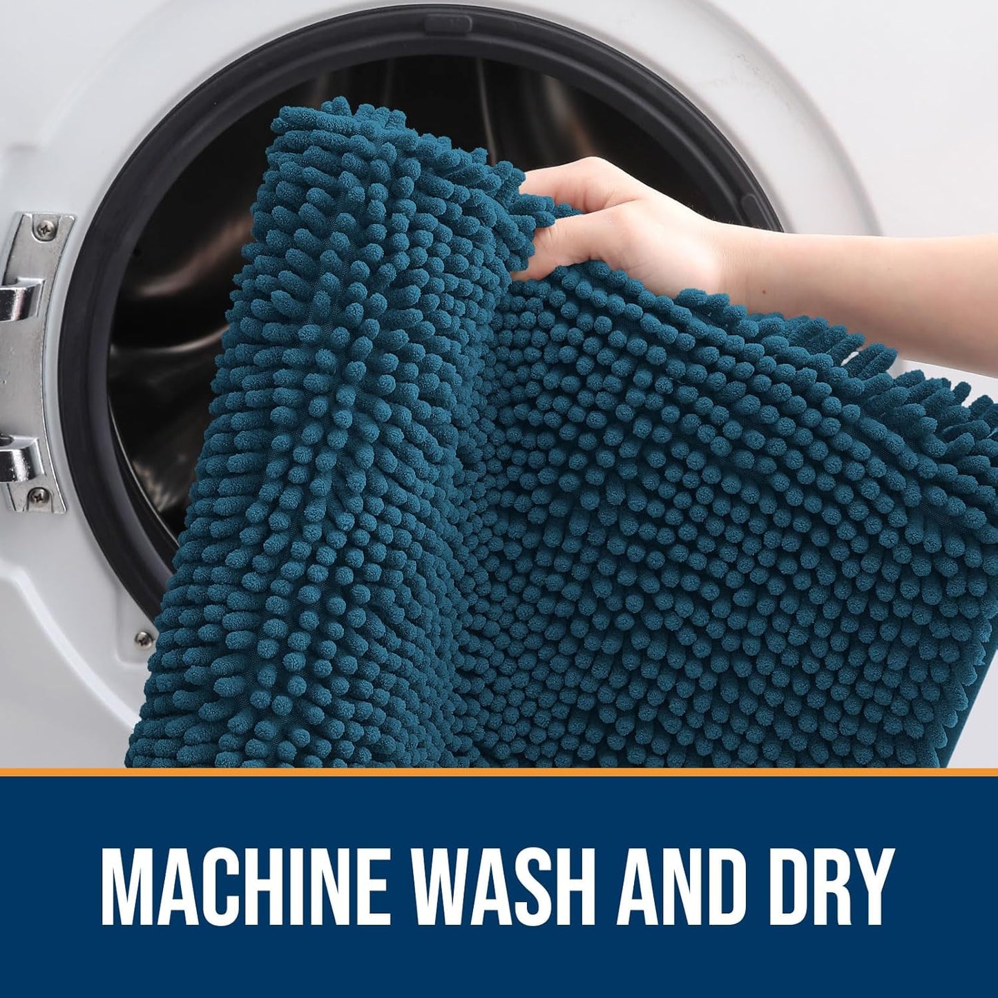 OLANLY Dog Door Mat for Muddy Paws 47x24, Absorbs Moisture and Dirt, Absorbent Non-Slip Washable Doormat, Quick Dry Chenille Mud Mat, Entry Indoor Entryway Carpet for Inside Floor, Atlantic Blue