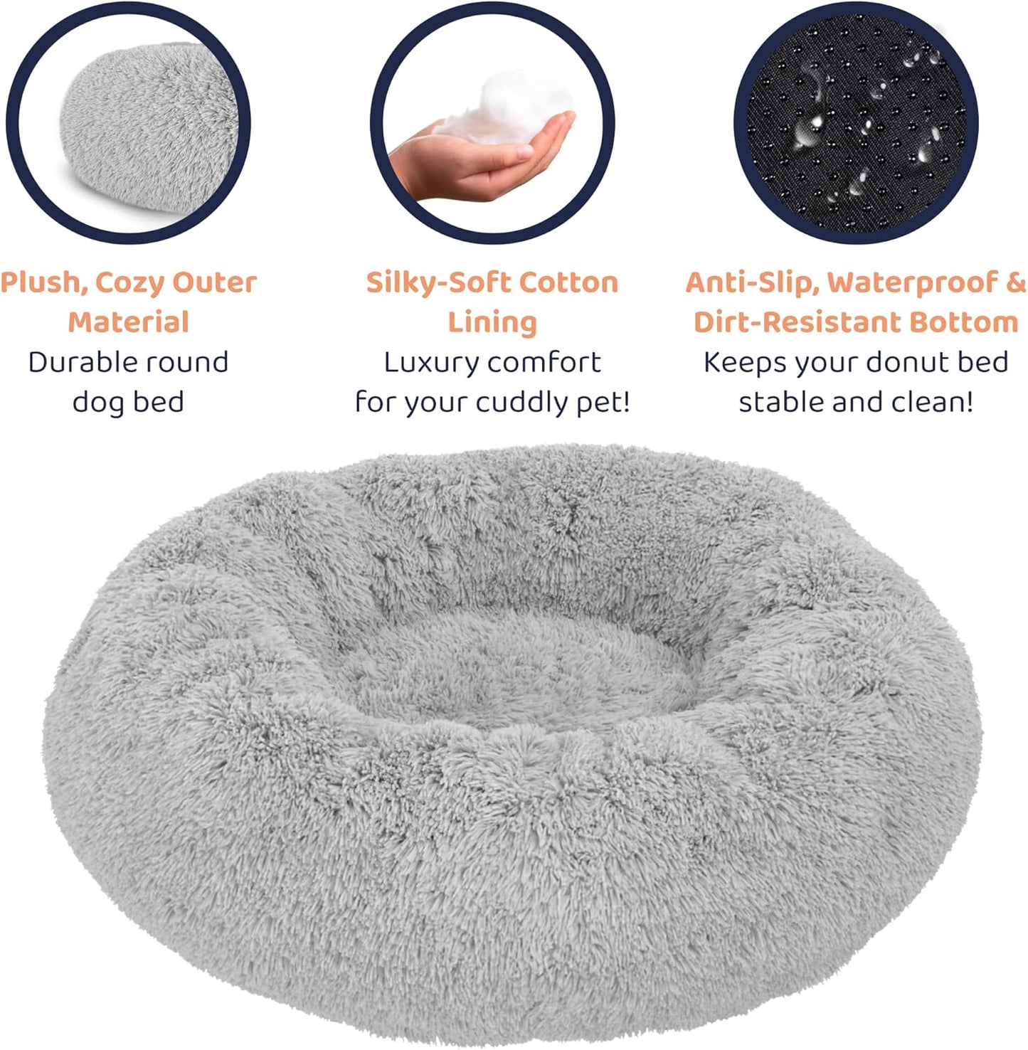 Donut Dog Bed - Premium Comfort for Anxiety Relief - Fluffy & Calming Design with Ultra-Plush Support | Cozy Round Dog Bed with Super Soft Circle Style (Size L Grey)