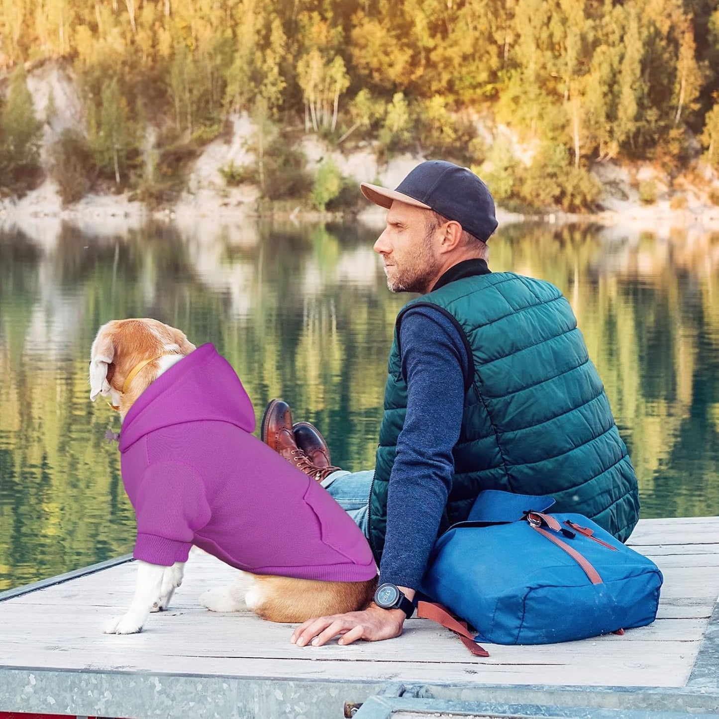 Dog Hoodie Dog Sweaters for Large Dogs Pet Sweater Solid Soft Brushed Fleece Pet Clothes Hoodie Sweatshirt with Pocket(Purple-L)