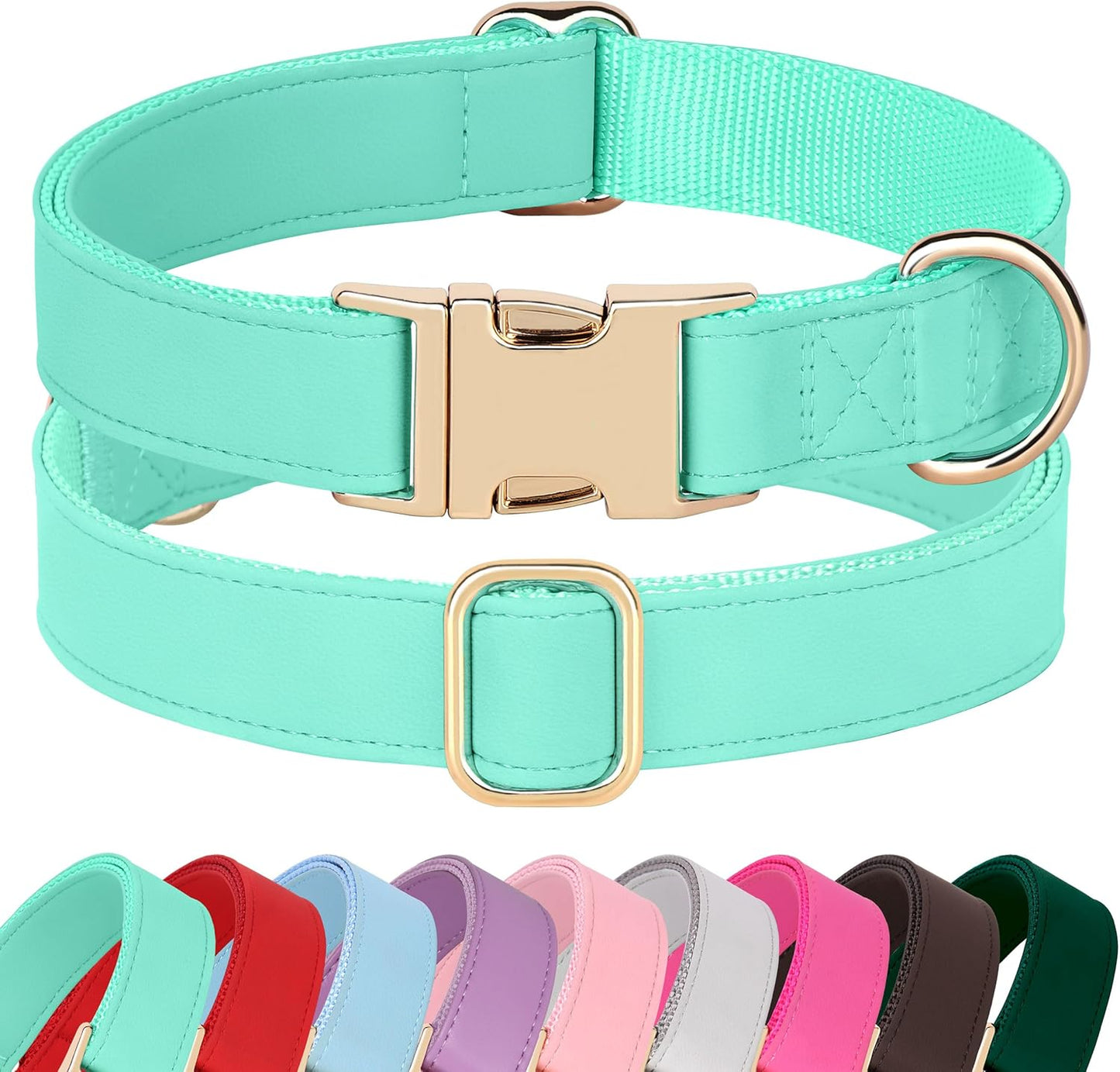 PET ARTIST Soft PU Leather Dog Collar, Bright Color & Durable Dog Collar Leather with Rose Gold Quick Release Metal Buckle, Adjustable Nylon Padded Pet Collars for Large Dogs, Neck Fit 16-27"