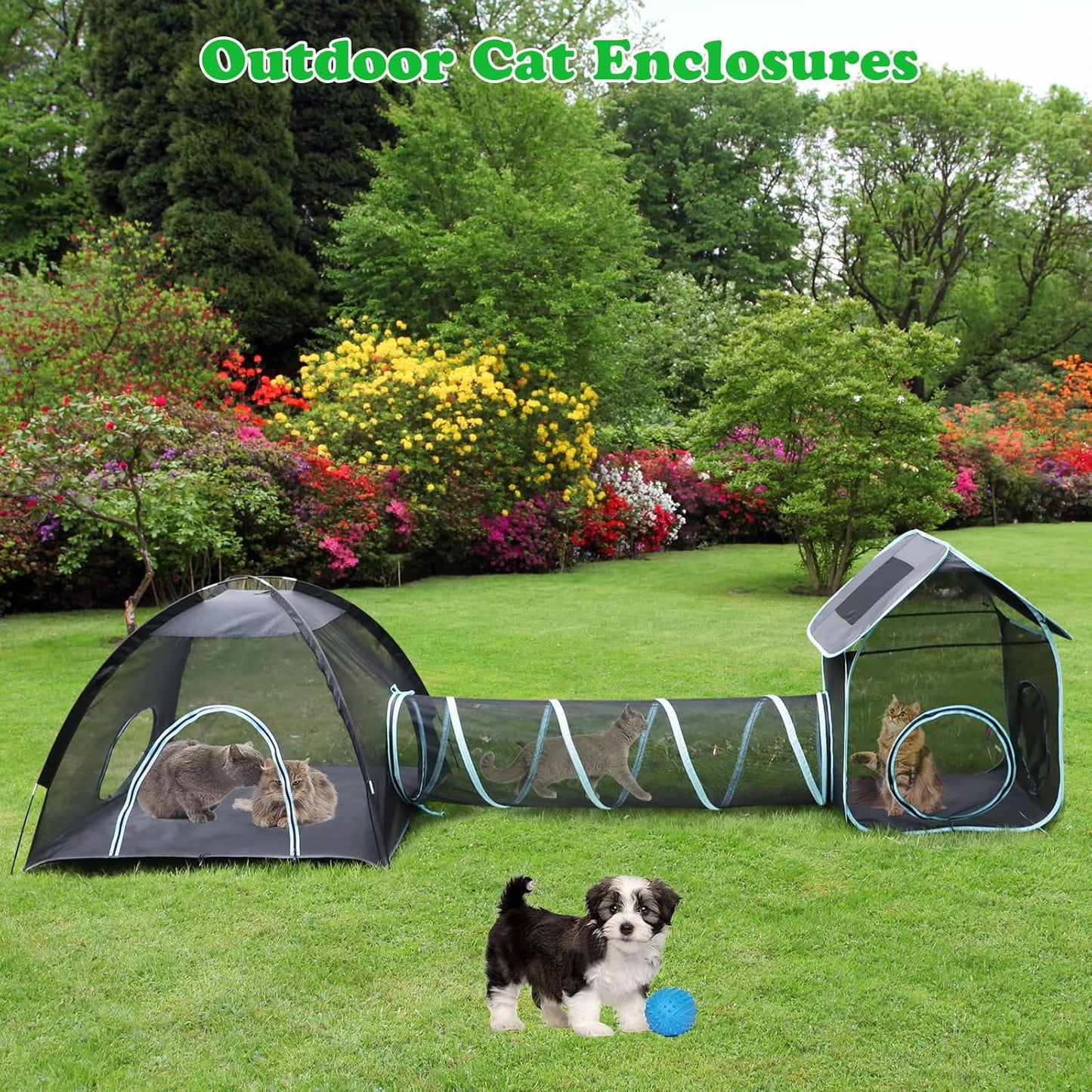 YUEPET Large Outdoor Cat Enclosures, 4 in 1 Portable Cats Tent with Cat Tunnels, Outside Kitten Playpen Tents DIY in Multiple Ways for Cats and Small Animals