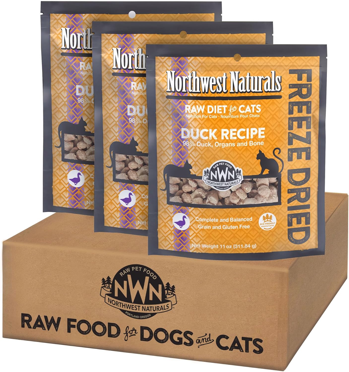Northwest Naturals Freeze-Dried Duck Cat & Kitten Food – Bite-Sized Nibbles – Healthy, Limited, Human-Grade Ingredients, All-Natural, High-Protein – Complete & Balanced, Grain-Free – 11 oz (Pack of 3)