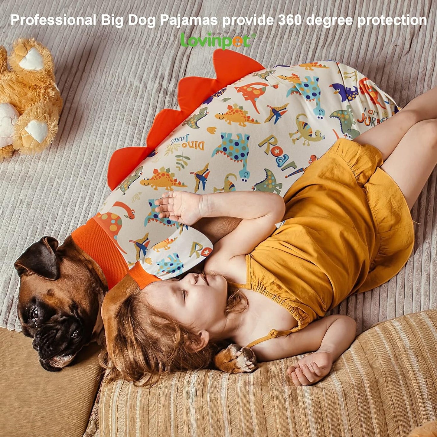 LovinPet Dog Pajamas Large Sized Dog, Anti Licking, Recovery Wear, Lightweight Jurassic Knit, UV for Large Dogs /3XL