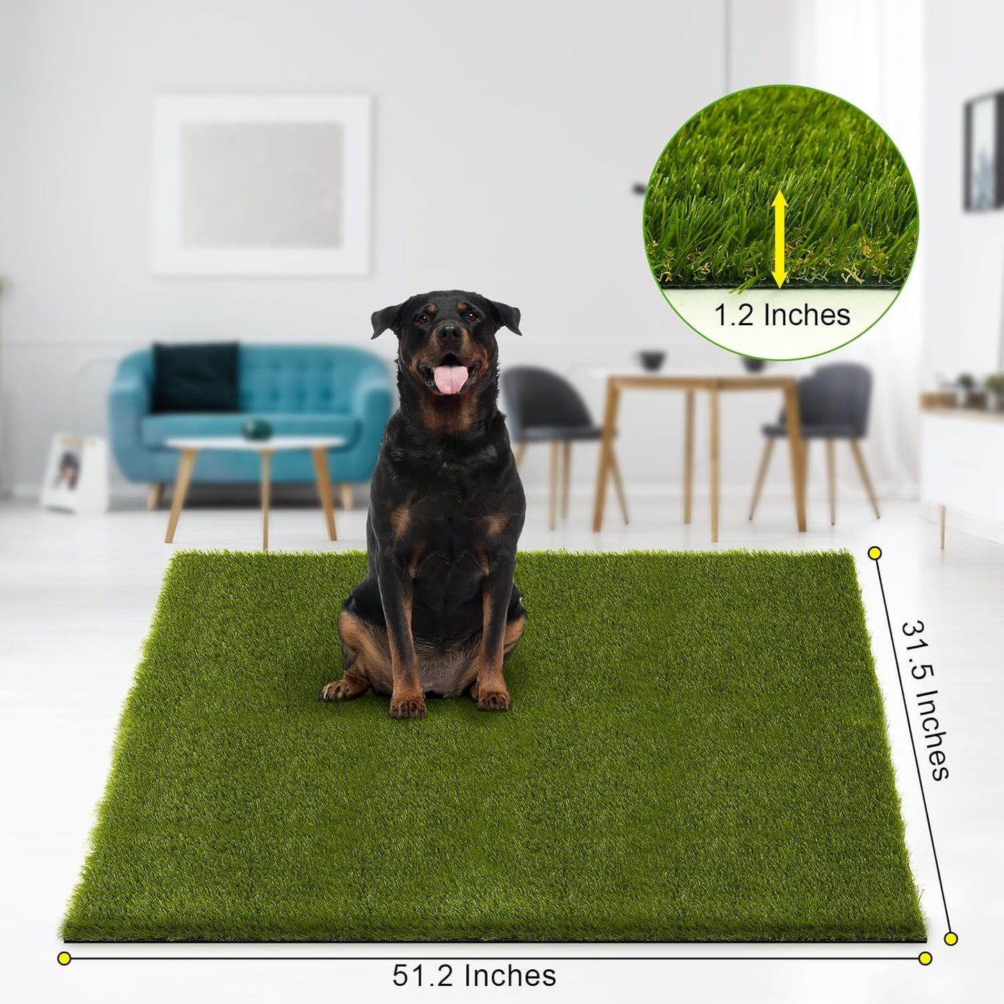 Dog Grass Pee Pads, 51.2 x 31.5 inches Reusable Artificial Grass Turf Rug for Dogs, Washable Fake Grass Mat Dog Pee Pad Replacement Outdoor Indoor Potty Training Pads with Drainage Holes