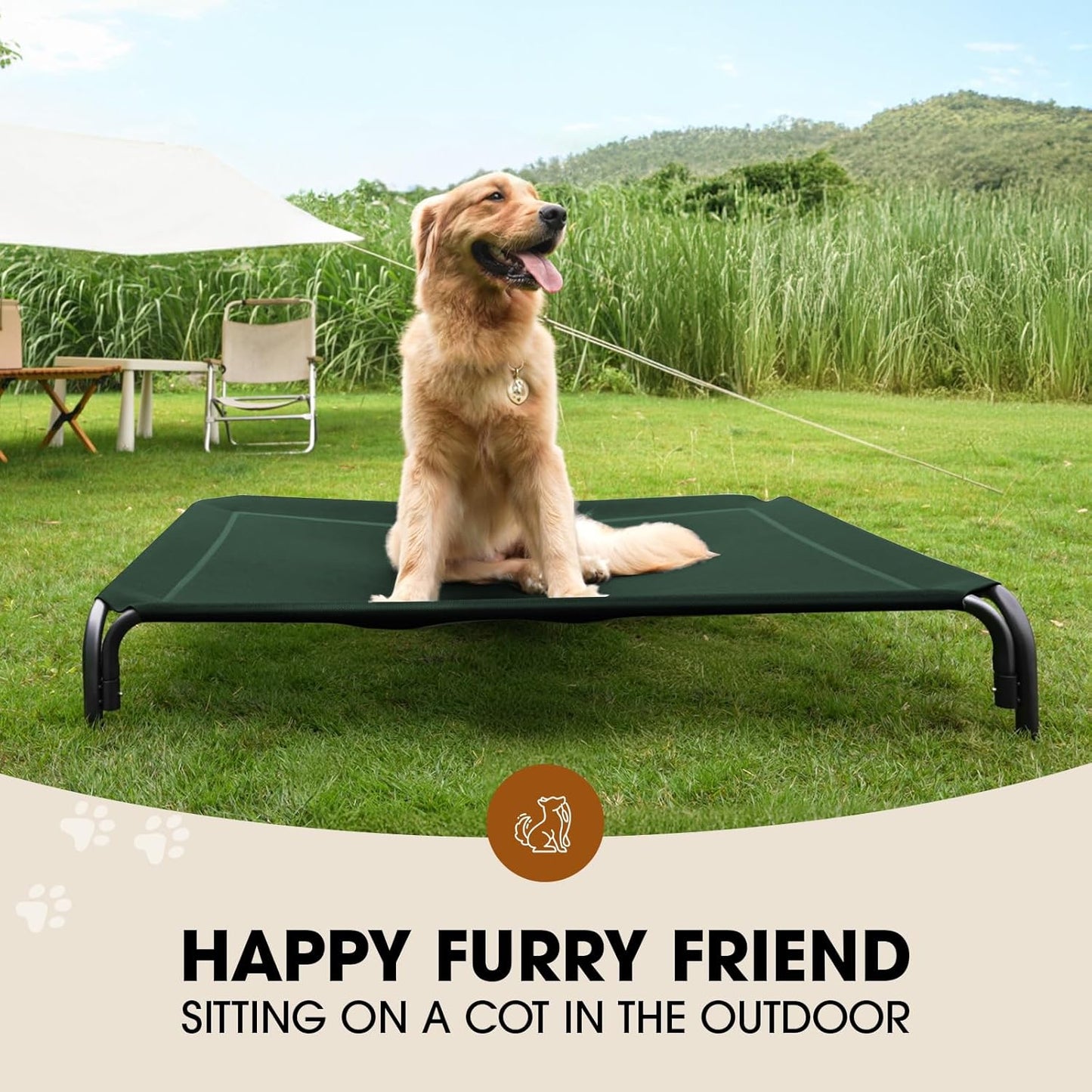 Elevated Dog Bed, Raised Outdoor Dog Bed for Medium Sized Dogs, Portable Cooling Pet Cot with Breathable & Washable Mesh, Indoor & Outdoor Pet Hammock with Skid-Resistant Feet.