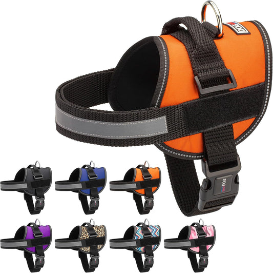 Dogline Dog Harness, Reflective No-Pull Adjustable Vest with Handle for Walking, Training, Breathable, No - Choke Harness for Small, Medium or Large Dogs Room for Patches Girth 27 to 34 in Orange