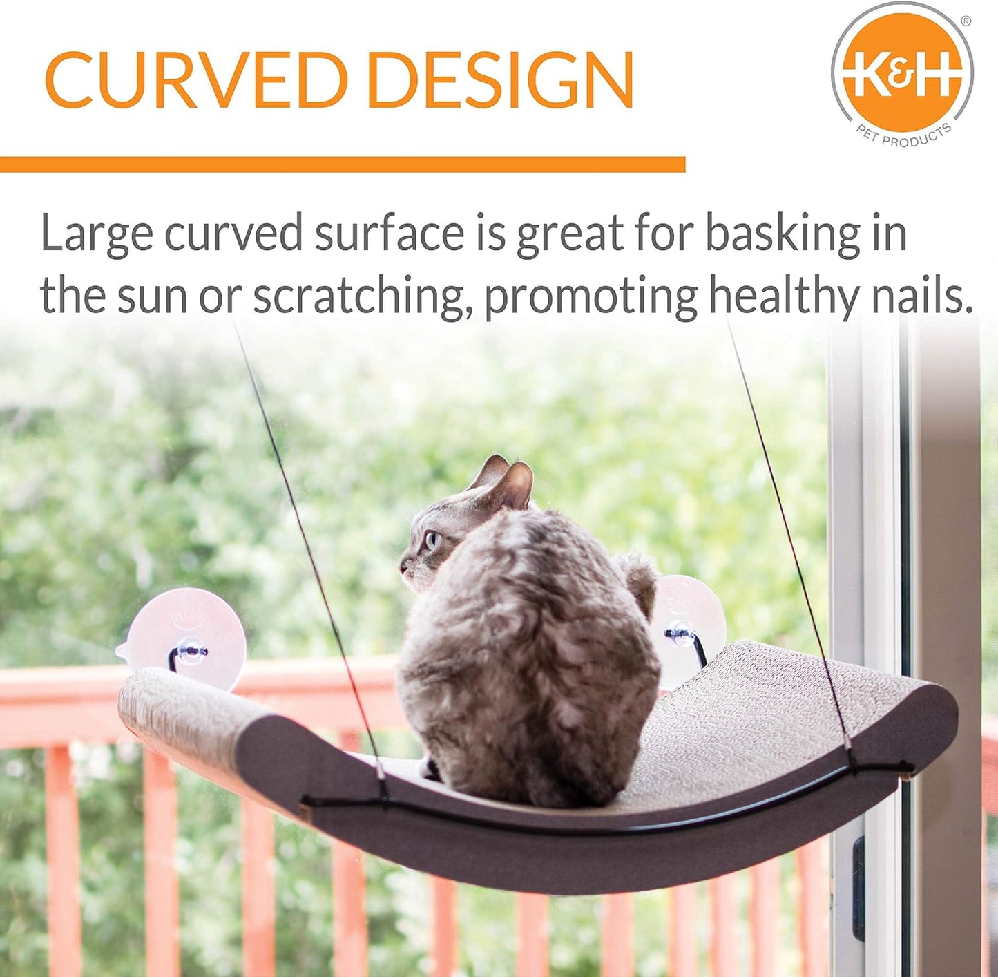 K&H Pet Products EZ Mount Cat Window Perch Kitty Sill Scratcher Cradle, Sturdy Window Perch for Large Cats, Steel Frame Scratcher Hammock with Strong Suction Cups for Glass - 20 X 11in Cardboard