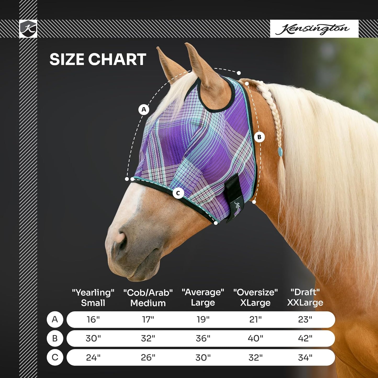 Kensington UV Horse Fly Mask with Web Trim - Protective Mask with Dual Ear Opening & Forelock Freedom - XLarge, Desert Sand