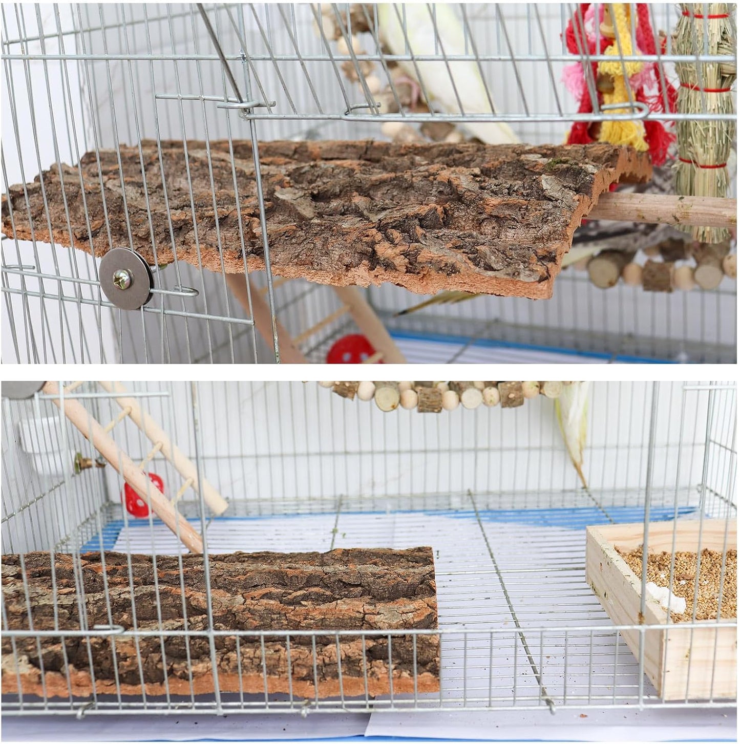 4 Pack Natural Cork Bark Bird Perch Stand, 15.7 × 11.8 inch Parrot Chewing Toys, Birdcage Background Decor Accessories, Bark Toy for Budgie Parakeet Cockatiel Lovebirds Conures Hamster Guinea Pig Rat