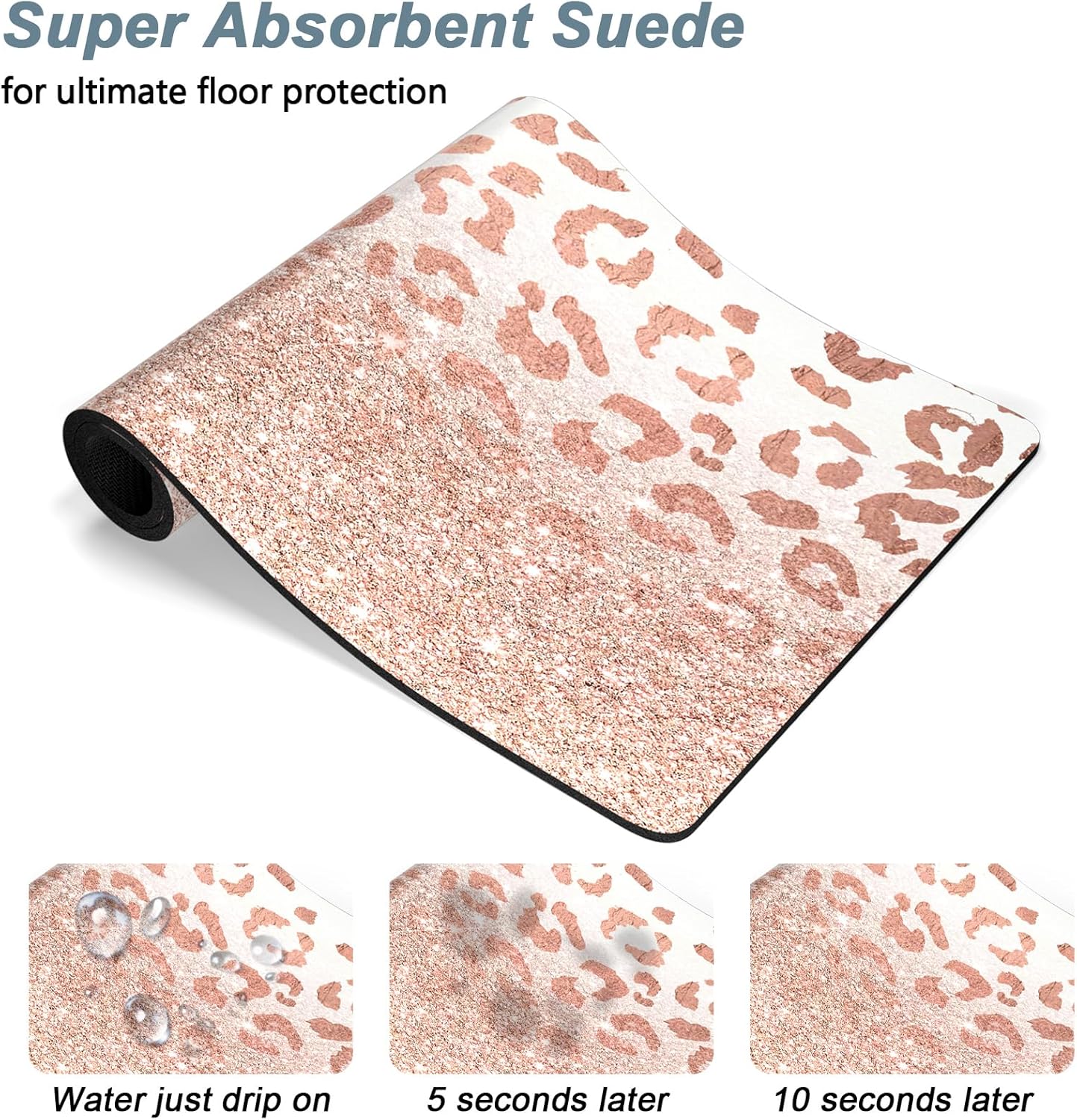 Rnivvi Dog Food Mat, 16" x 24" Leopard Absorbent Dog Cat Bowl Mat for Food and Water, Cute Anti-Slip Rubber Pet Feeding Rug Protect Floors, Puppy Placemat for Feeding & Watering Supplies, Rose