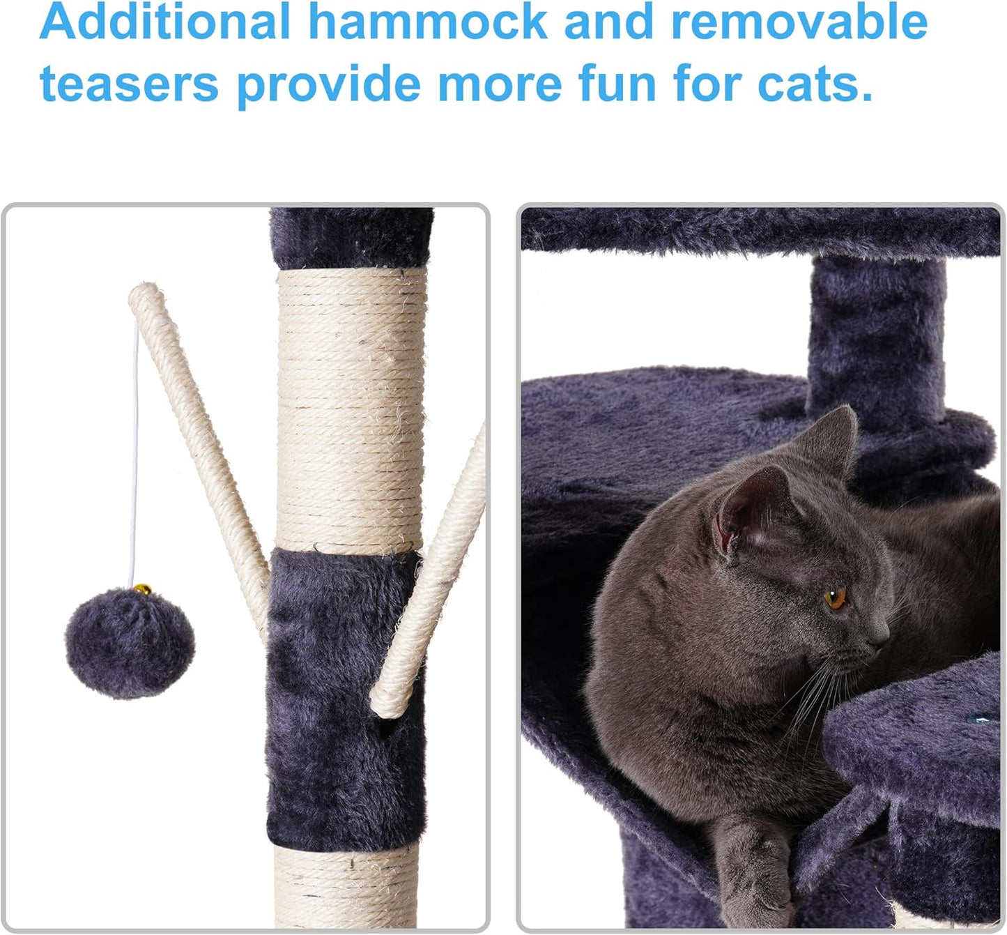 Hey-brother Cat Tree, 71 inches XL Large Cat Tower for Indoor Cats, Multi-Level Cat House with 3 Padded Perches, Big Scratcher, Cozy Basket, 2 Cat Condos and Scratching Posts, Smoky Gray MPJ034G