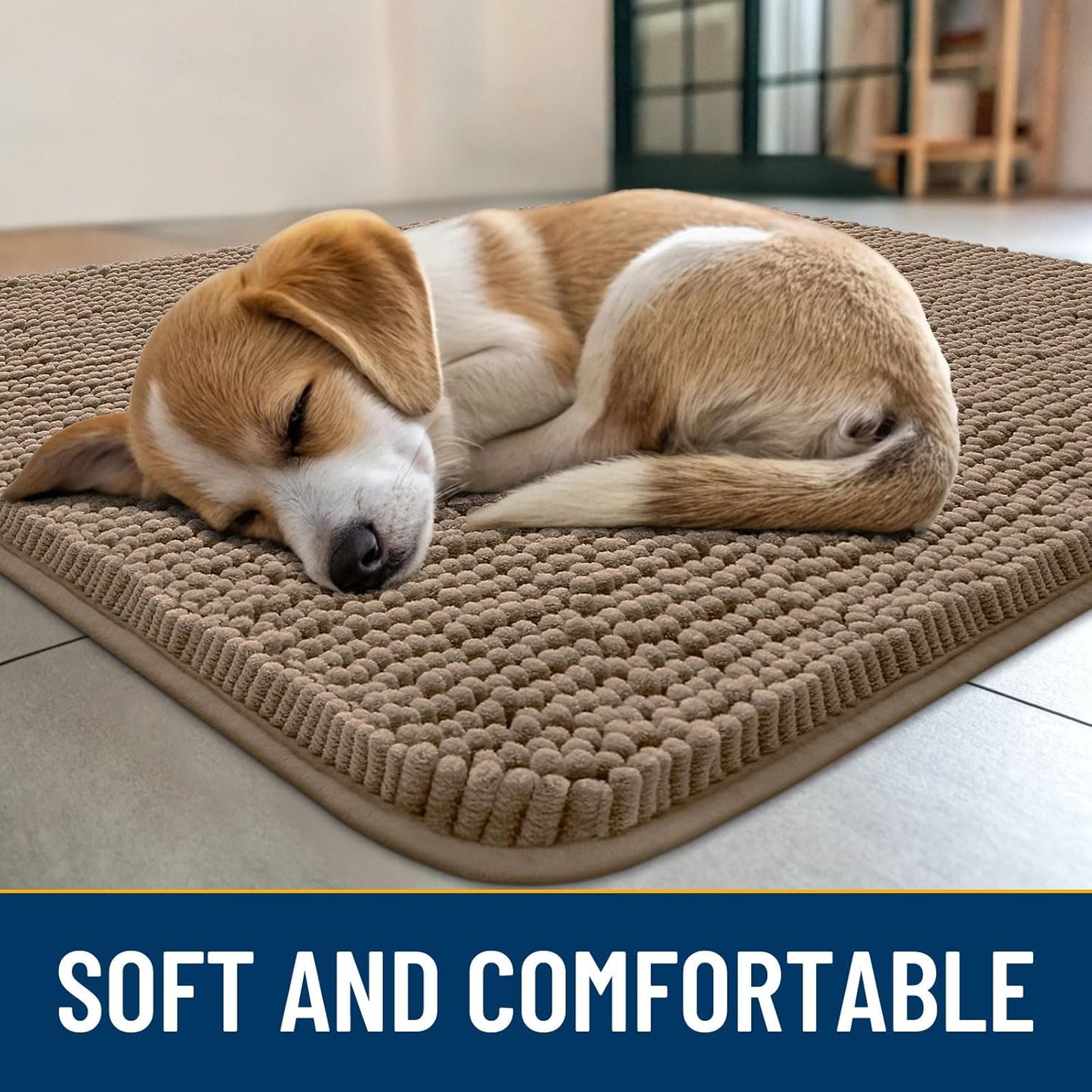 Smiry Dog Door Mat for Muddy Paws 40x32, Absorbs Moisture and Dirt Doormat, Non-Slip Washable Quick Dry Chenille Front Door Mat Indoor Entrance, Entryway Carpet for Inside Floor, Camel