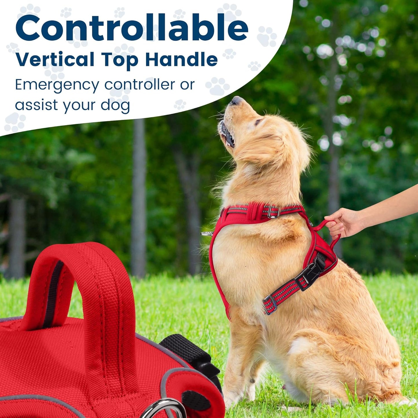 Funfox Dog Harness No Pull, Adjustable Pet Vest Harness, Super Soft Material with Vertical Handle Easy Control, Reflective Night Walking, 2 Leash Clips for XLarge Dogs, Red, XL