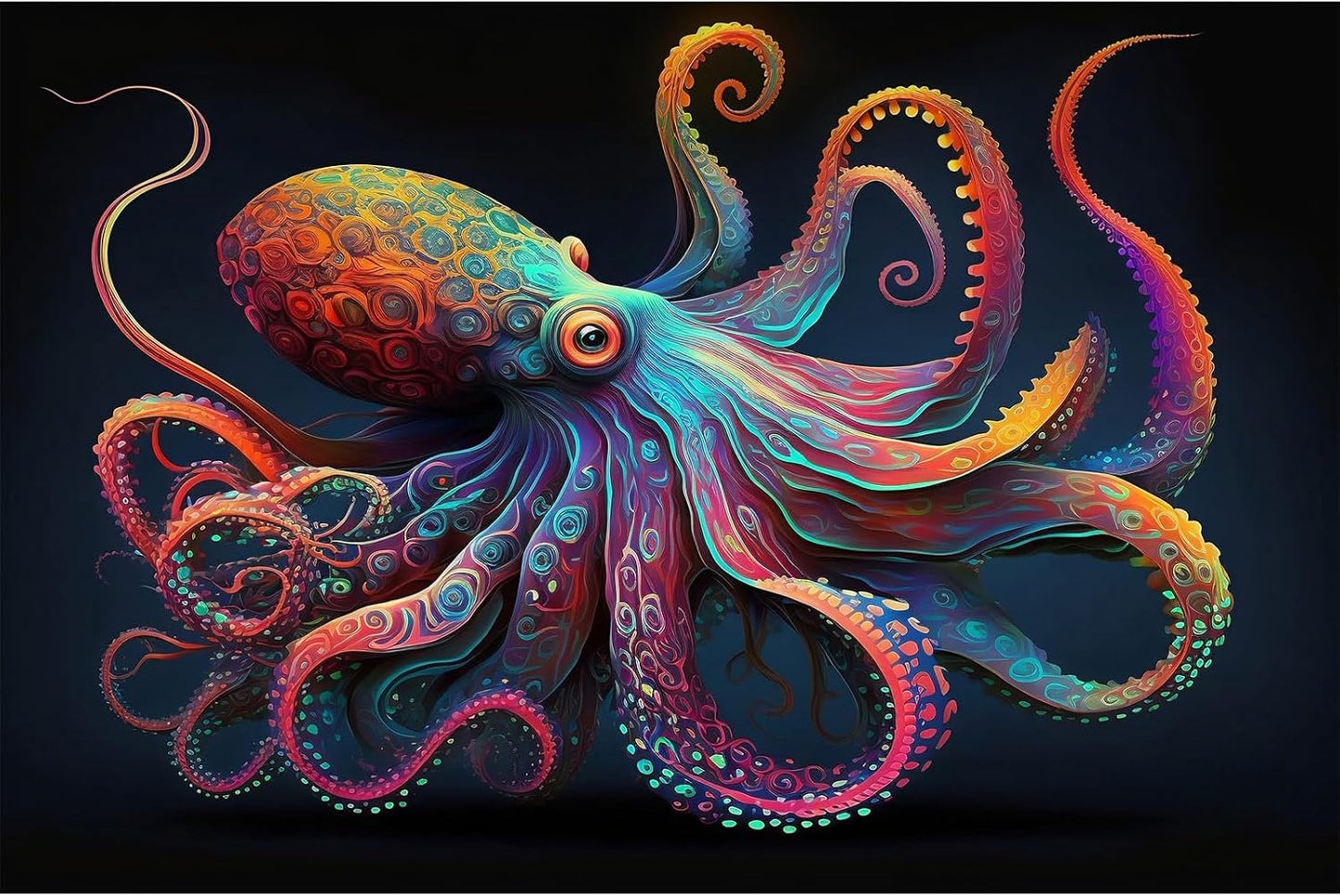 Exquisite Octopus Aquarium Background Abstract Colorful Octopus Terrarium Background Glowing Octopus on Black Background Fish Tank Backdrop Octopus Backdrops Poster Wallpaper Decors Vinyl 36x24in