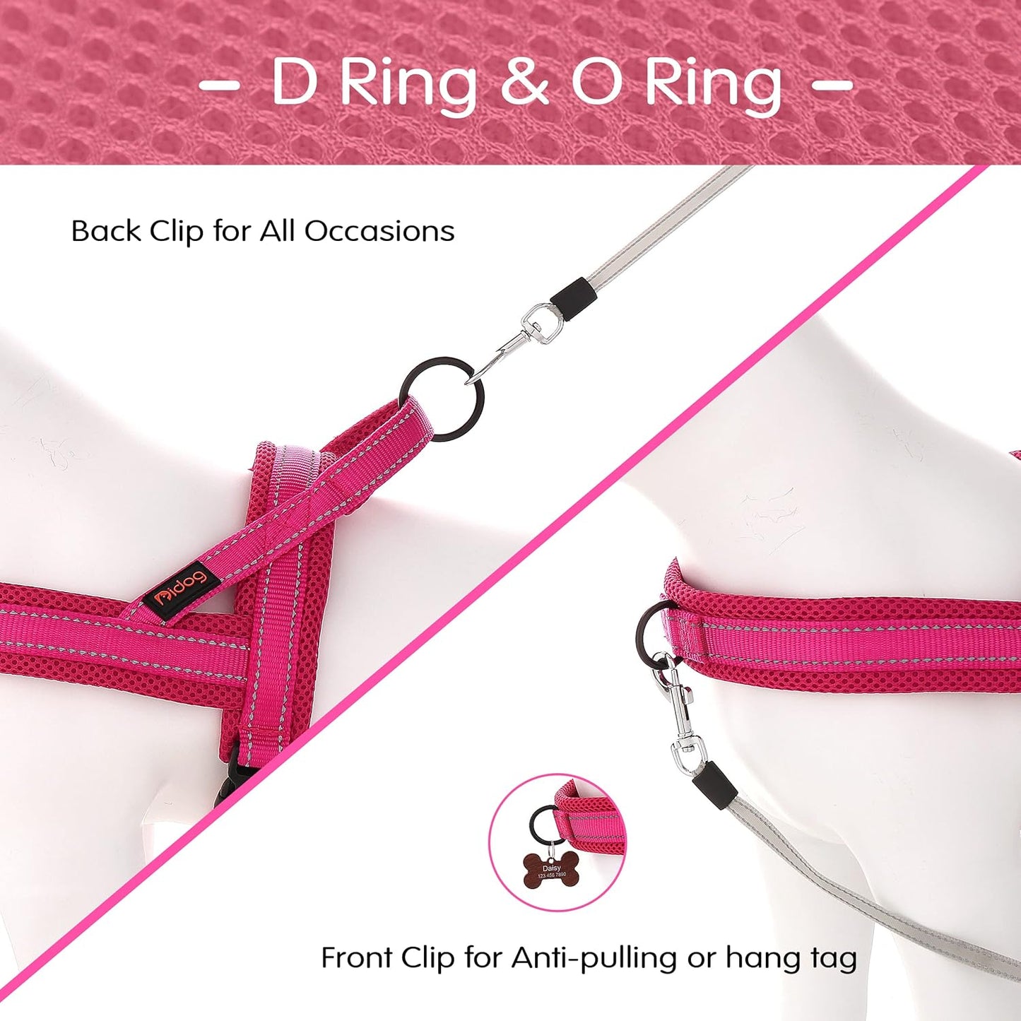 Didog No Pull Dog Harness with Soft Mesh Padded,Reflective & Quick Fit Light Weight Dog Strap Vest Harness,Easy for Walking Training (XS:Chest 15-18", Mesh-Hot Pink)