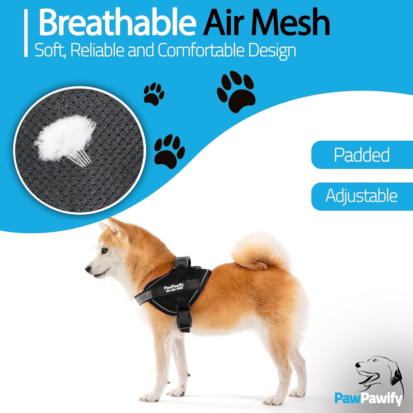 PawPawify Custom No Pull Dog Harness with Name and Phone Number, Heavy Duty Personalized Pet Vest to Prevent Tugging, Pulling, or Choking, Training and Walking (New Black, XL (60-85 LBS))