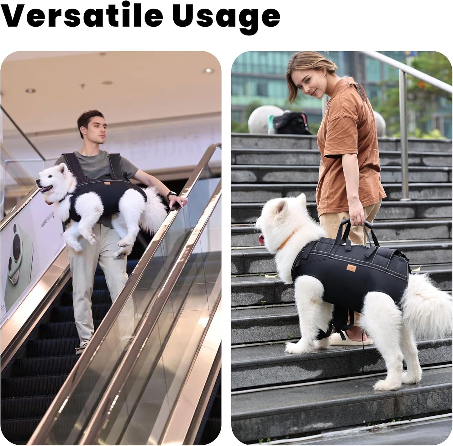 Dog Lift Harness Backpack Carrier for Large Dogs, Full Body Sling with Handle, Dog Harness for Joint Injuries, Arthritis, Ideal for Stairs, Elderly Dogs (Black S/M-Large 14-20 LBS)