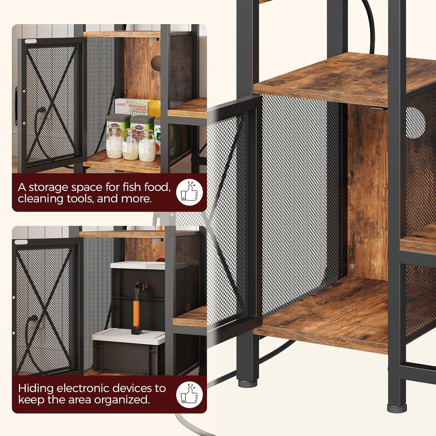 40-50 Gallon Fish Tank Stand, Aquarium Stand with Power Outlet and Storage Cabinet, Heavy Duty Tank Stand Suitable for Turtle Tank, Reptile Terrarium, for Home Office, Rustic Brown FTHR50E01