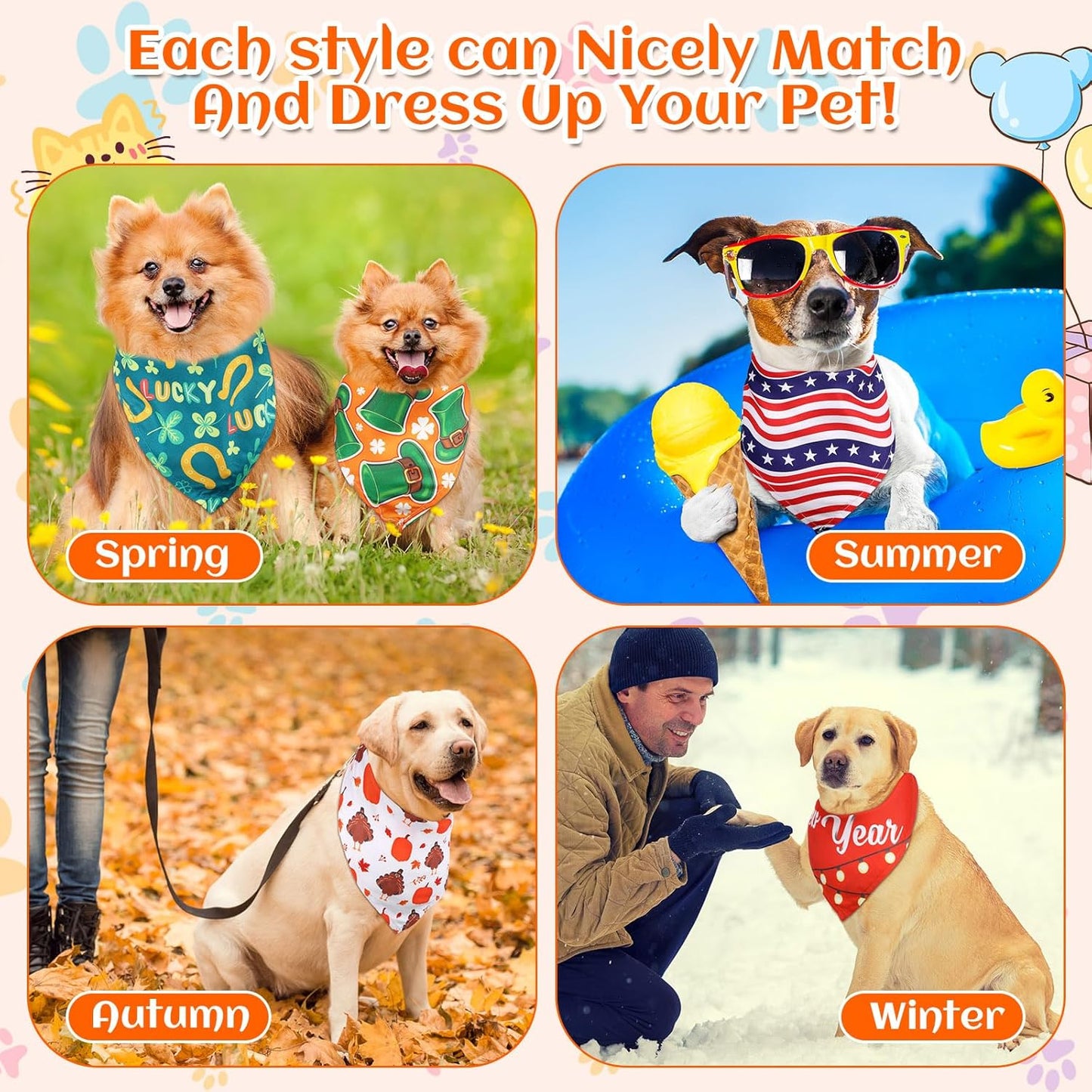 Reginary 72 Packs Holiday Dogs Bandanas Bulk Patriotic Halloween Thanksgiving Christmas New Year Birthday Summer Scarf Bibs Easter St. Patrick's Day Pets Bibs Adjustable Dog Bandana for Pet Costume