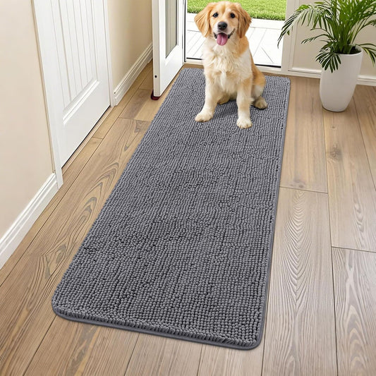 Smiry Dog Door Mat for Muddy Paws 59x24, Absorbs Moisture and Dirt Doormat, Non-Slip Washable Quick Dry Chenille Front Door Mat Indoor Entrance, Entryway Carpet for Inside Floor, Dark Grey