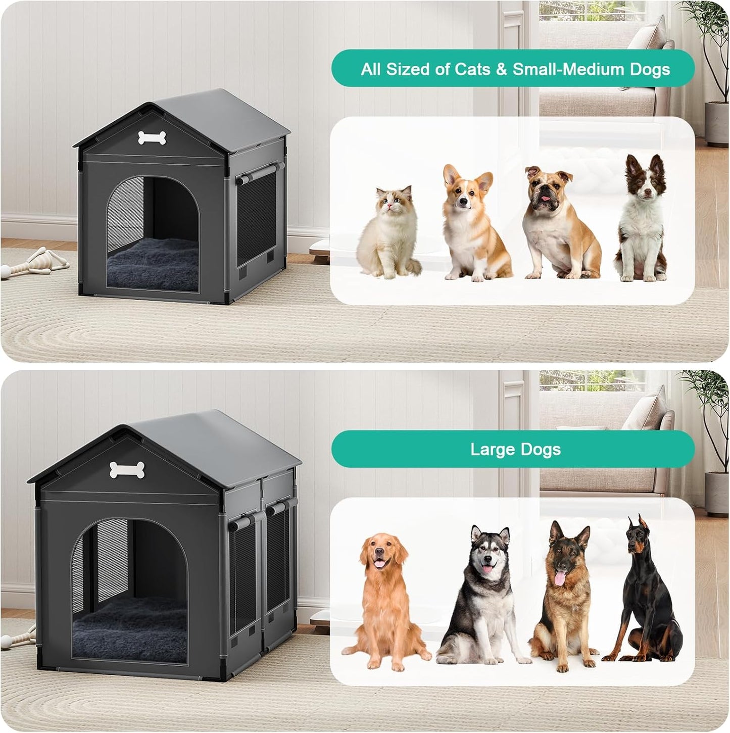 Large Indoor Dog House Dog Kennel Bed Mat with Cushion for Small Medium Large Dogs Cats, Winter Warm Cat Nest Puppy Cave Sofa Pet Products Easy Assembly, 27.6 * 21.3 Inches