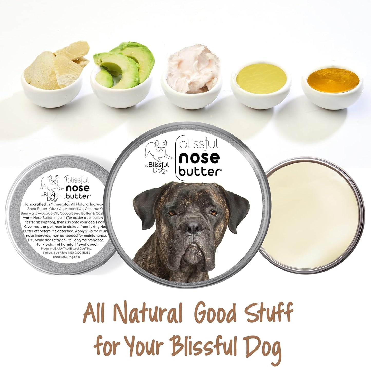 The Blissful Dog Cane Corso Nose Butter for Dry, Cracked Skin, Lick-Safe Dog Nose Balm with Moisturizing Shea Butter, Almond, Olive, and Essential Oils, Pet Supplies, Uncented, 2 oz.