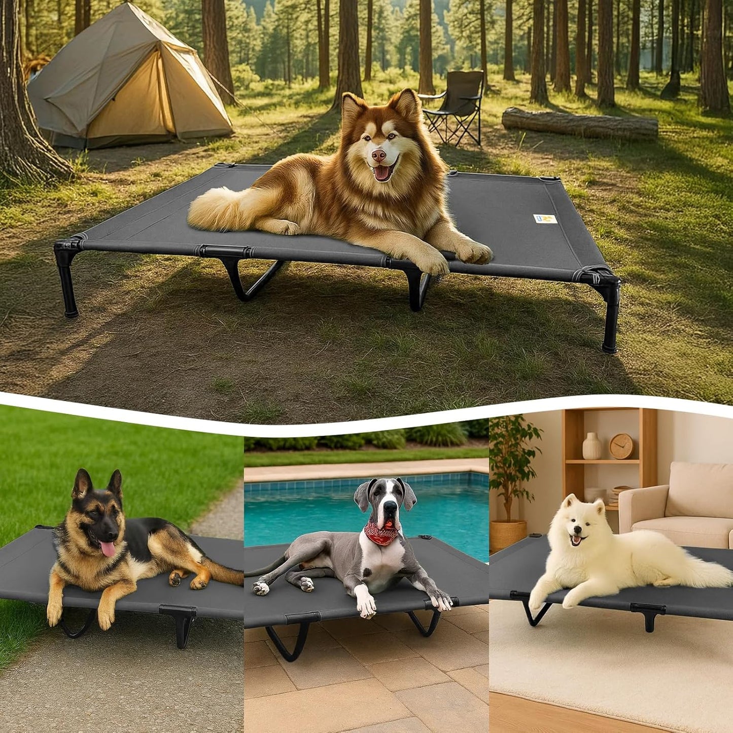 Canvas Elevated Dog Bed, Durable Chew Proof Outdoor Raised Pet Cot for Extra Large Dogs, Waterproof, Breathable, Portable, Washable, Easy Assembly, Sturdy Frame for Camping & Travel, Dark Grey