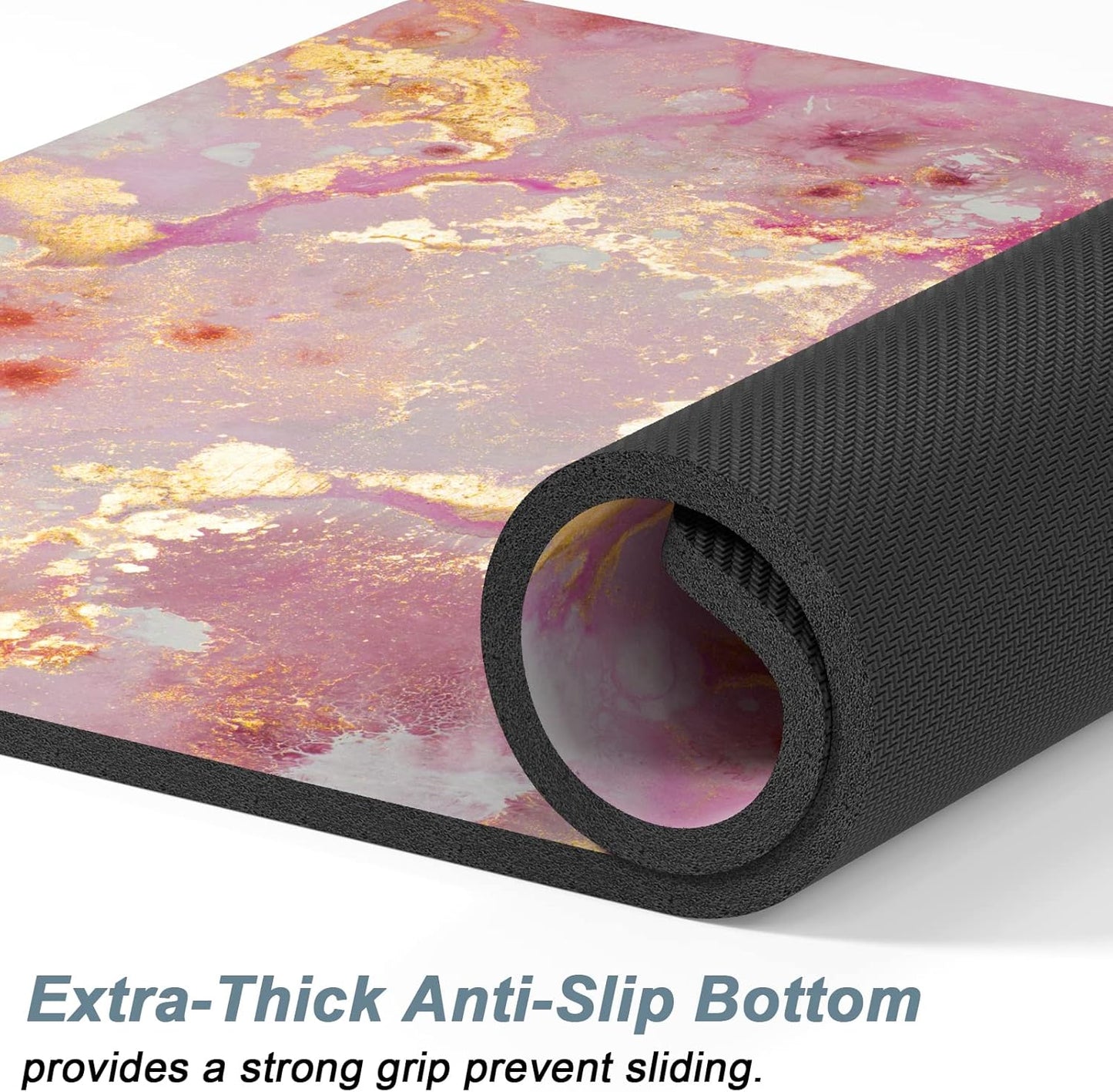 Rnivvi Dog Food Mat, 12" x 19" Absorbent Dog Cat Bowl Mat for Food and Water, Cute Anti-Slip Rubber Pet Feeding Rug Protect Floors, Puppy Placemat for Feeding & Watering Supplies, Pink Gold