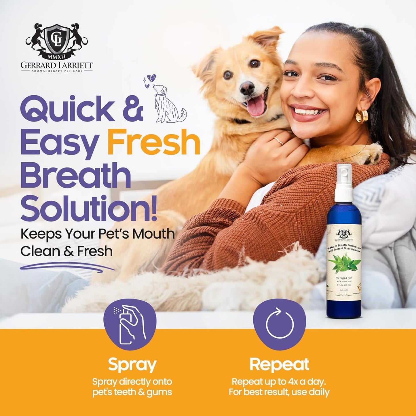 Dog Mouthwash, Dog and Cat Breath Spray with Baking Soda - 8 oz Natural Dog Breath Fresheners with Mint and Aloe Vera Mouth Spray for Tartar Control and Plaque, Dog Teeth Cleaning by Gerrard Larriett