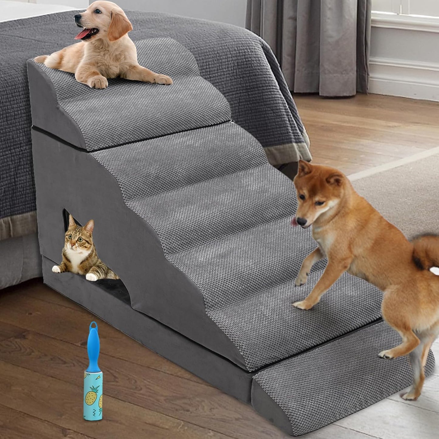 Dog Stairs & Steps for High Beds 30-36 inches High Tall, LitaiL Pet Stairs/Steps for High Beds 34 inch High for Small Large Dogs, Non-Slip 7 Steps Dog Ramps for Old Dogs/Cats
