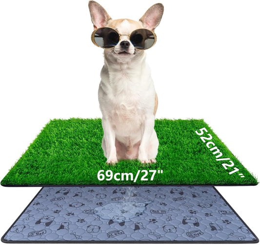 Pee Pads for Dogs with Fake Grass, 27" x 21" Indoor Artificial Grass for Dogs Potty, Lawn Pee Pads for Doggie Washable, Reusable and Lawn for Replacement, Puppy Training Litter Box for Outdoor Patio