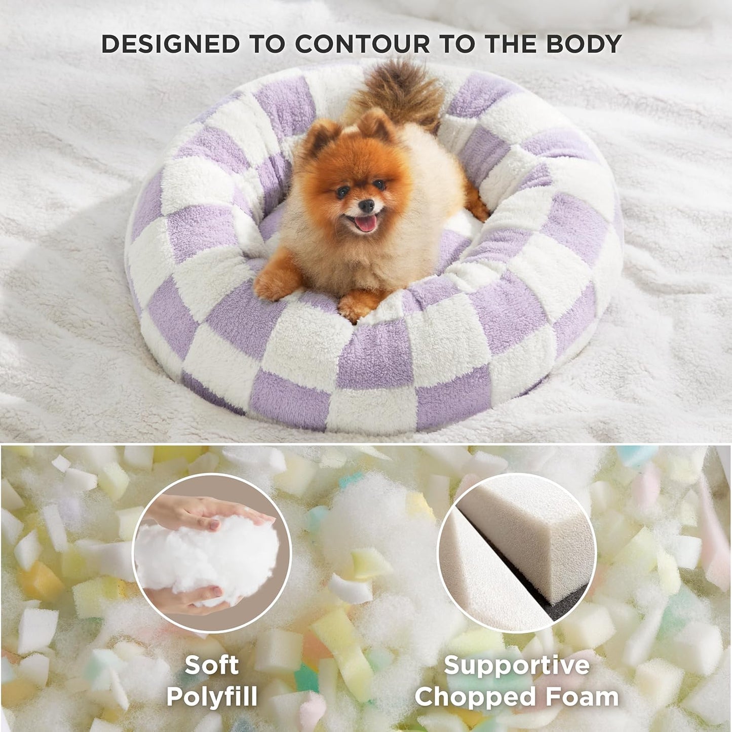 LE SURE Donut Small Dog Bed - Round Cat Beds for Indoor Cats Calming Pet Beds, Cute Modern Beds with Jacquard Shaggy Plush & Anti Slip Bottom, 23 Inch, Purple