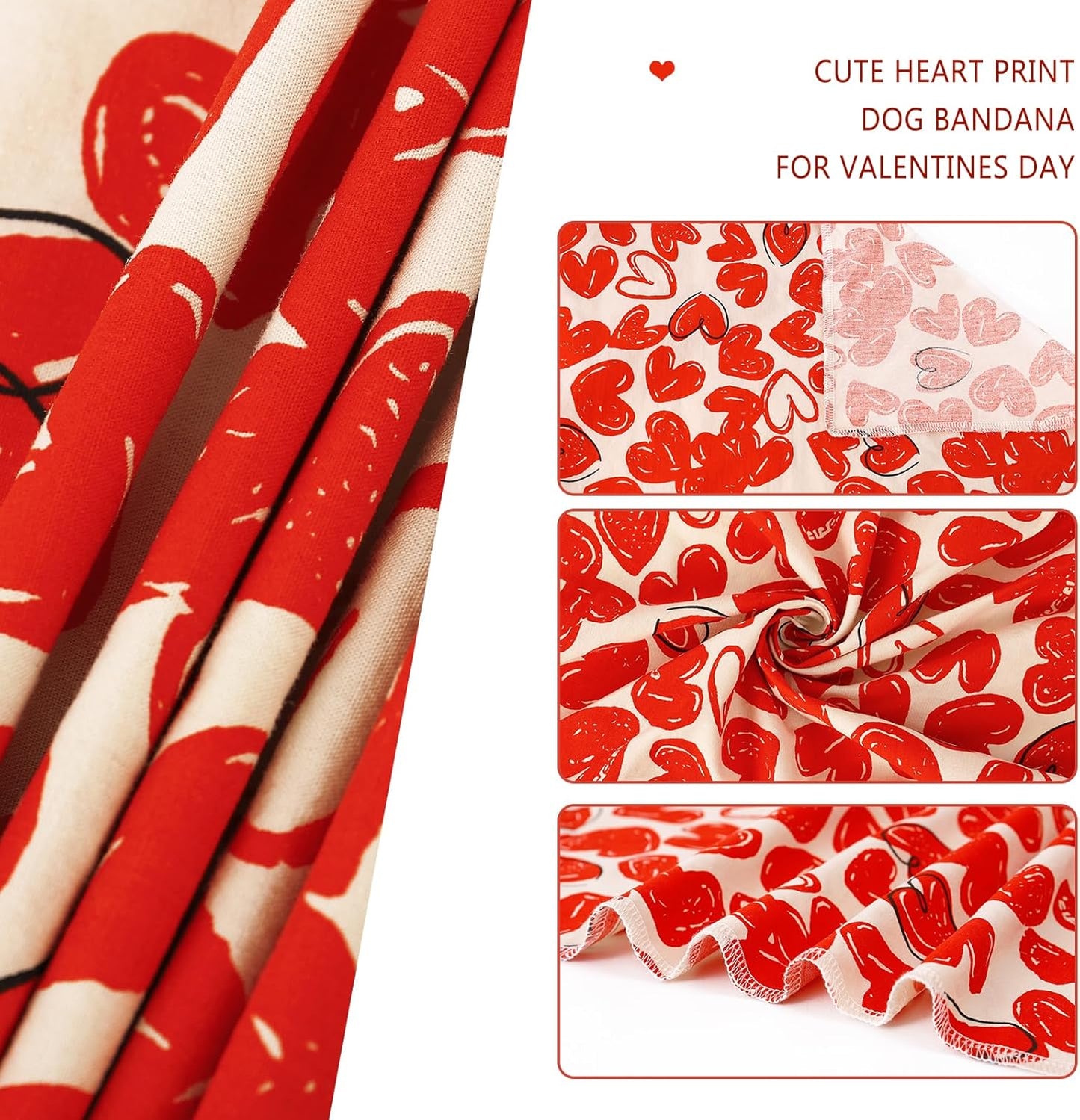 E-Clover Cute Dog Bandana & Matching Scrunchie-Heart Dog Bandanas Red Pet Scarf Bib for Medium Large Dogs Girl Boy Owner Mothers Day Mom Gift