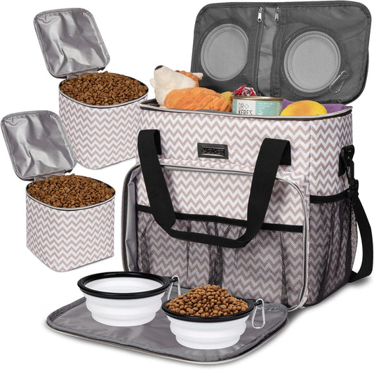 BAGLHER Dog Travel Bag, Pet Travel Bag (ALL Pet Travel Supplies), With 2 Pet Food Containers and 2 Collapsible Silicone Bowls; Essential Kits for Pet Travel BLW