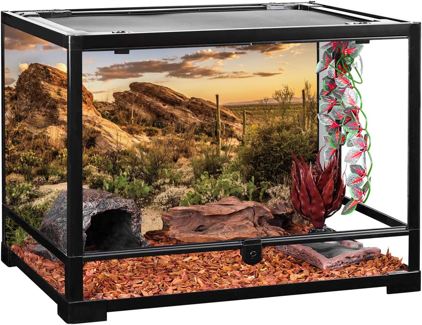 AWERT Reptile Habitat Background Blue Sky Oasis Cactus Sun and Desert Terrarium Background 24x16 inches Durable Polyester Background