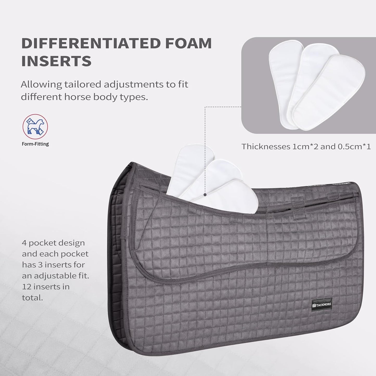 Tackmore Western Saddle Pad Adjustable with Side Pockets and Foam Inserts Shock-Absorbing Riding Pad