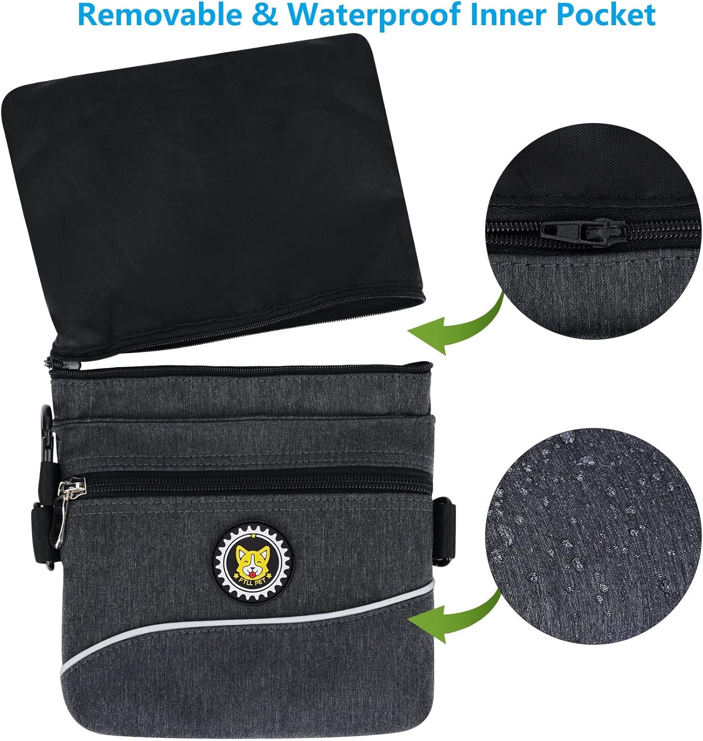 Viklluyr Dog Treat Pouch Bag with Magnetic Closure, Dog Food Carrier with Removable Inner Pocket, Perfect Dog Training Bag for Agility Training - Including Carabiner