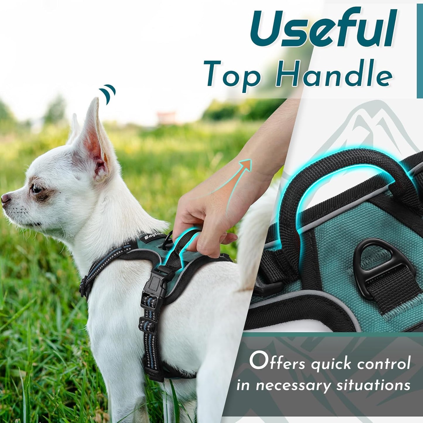 Eagloo Small Dog Harness No Pull, Service Vest with Reflective Strips and Control Handle, Adjustable and Comfortable for Walking, No Choke Pet Harness with 2 Metal Rings, Dark Green, XS