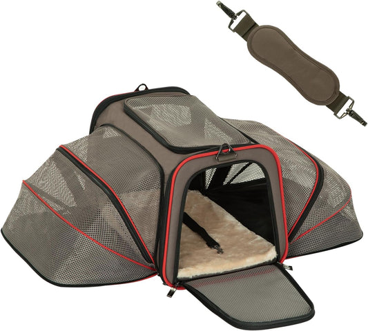 Petsfit 2 Side Expandable Pet Carrier Dog Carrier Cat Carrier for 2 Cats, 19" Lx 12" Wx 12" H, with Soft Cushion, Built-in Safety Rope, Pockets, Fit for Car Travel