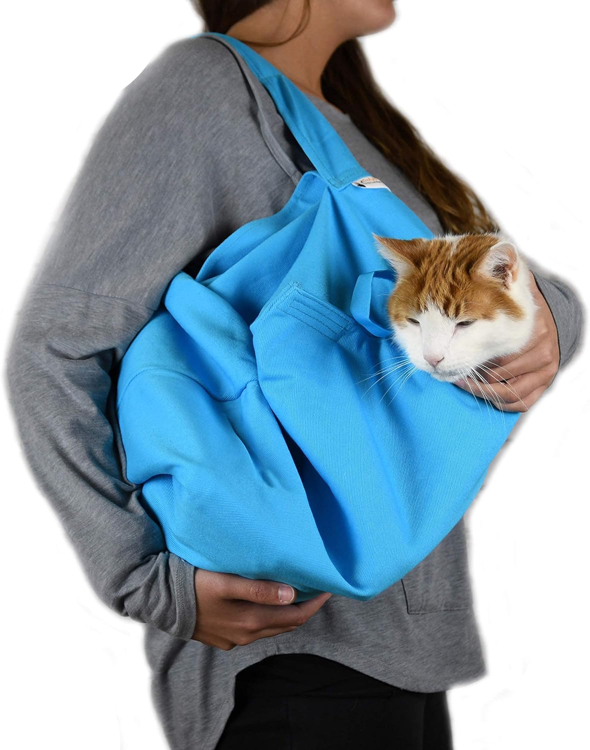 Cozy Comfort Carrier - Small Light Blue Cat Carrier and Cat Restraint Bag for Medication Administration, Grooming, Vet Visits, Dental Care, and Nail Trimming