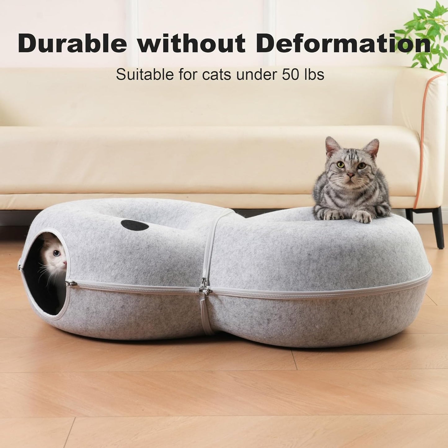 8-Shaped Large Cat Tunnel Bed for Indoor Cats, Infinite Circulation Peekaboo Cat Cave with 12 Toy Balls, Cat Donut Tunnel for Cats up to 30 Pounds (Light Grey, L 38x24x11in)